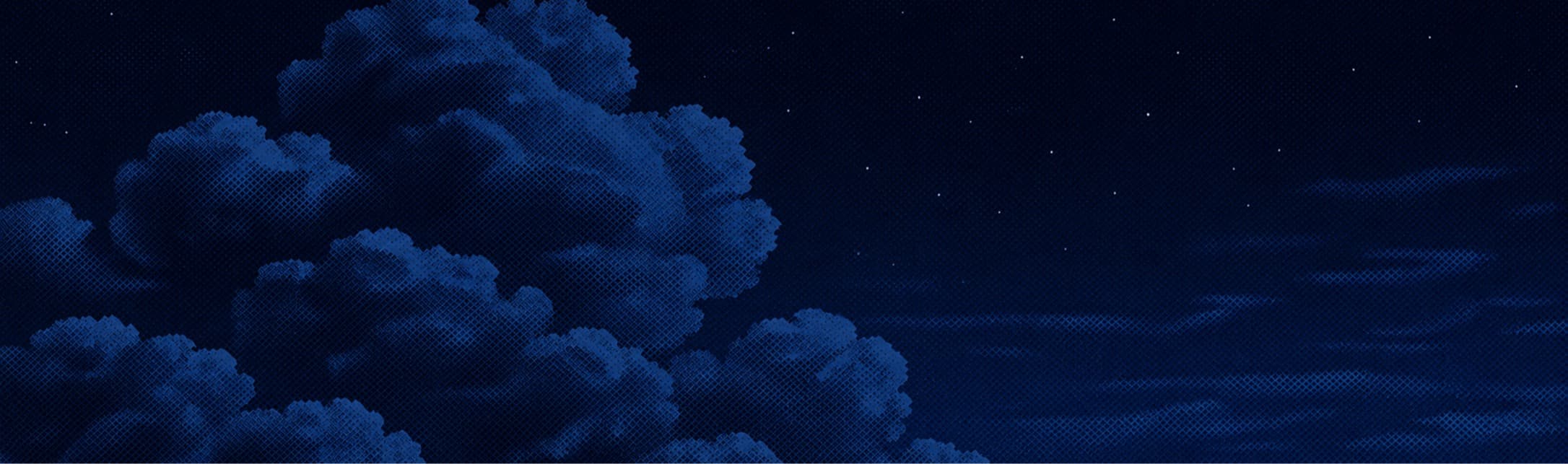 Clouds at night, rendered as an ordered dither